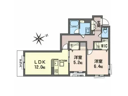 GRANDIR ウエスト(2LDK/1階)の間取り写真