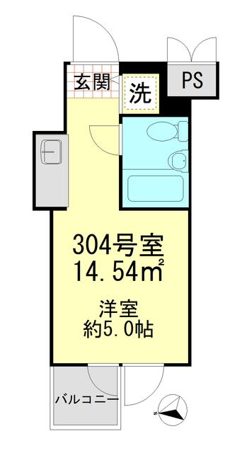 扶桑ハイツ経堂(ワンルーム/3階)の間取り写真