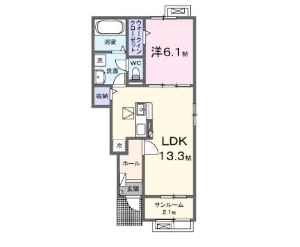 ベル・ヴィオラKVII(1LDK/1階)の間取り写真