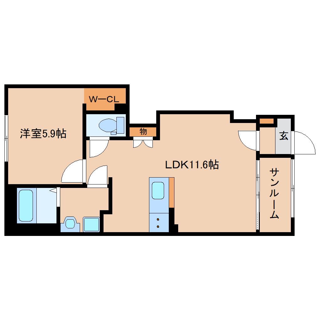 南京終7丁目アパート工事(1LDK/1階)の間取り写真