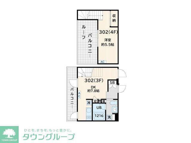 FULLEA奥沢(1DK/3階)の間取り写真