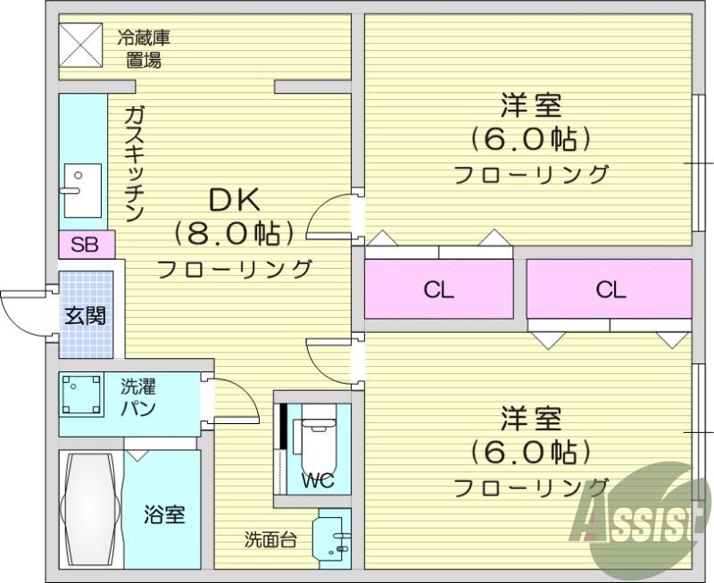 ファインビュー(2DK/2階)の間取り写真