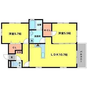ラ・フロール(2LDK/2階)の間取り写真