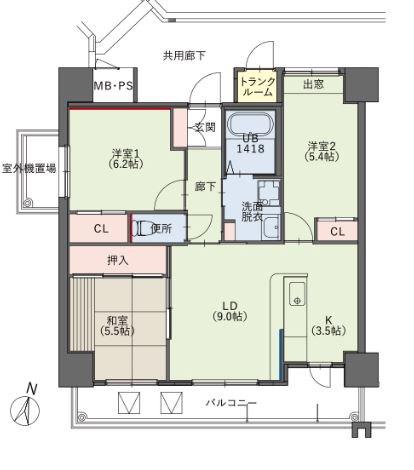 クラシオン小笹山手3番館(3LDK/4階)の間取り写真