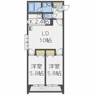 K&Kコーポ(2LDK/4階)の間取り写真