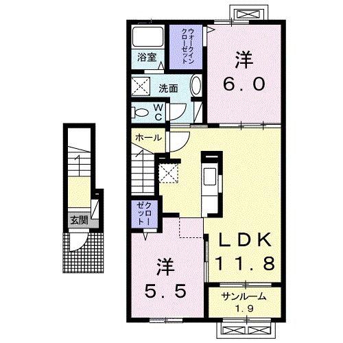アイリス・ファームA(2LDK/2階)の間取り写真
