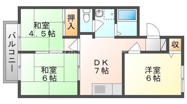 K・ルーエビラサカグチA棟(3DK/2階)の間取り写真