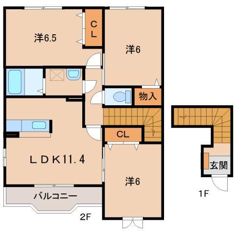 メゾン デ ソレイユII(3LDK/2階)の間取り写真
