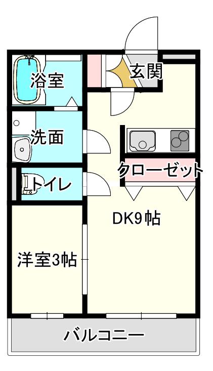 カリンプラザ(1SDK/3階)の間取り写真