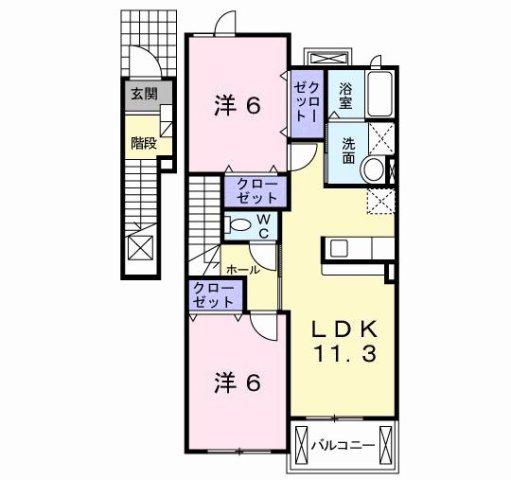 メイユール北泉IIB(2LDK/2階)の間取り写真