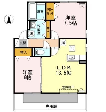 パルコ・シャルマン A棟(2LDK/1階)の間取り写真