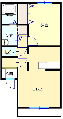 鹿島町グリーンコーポ(1LDK/2階)の間取り写真