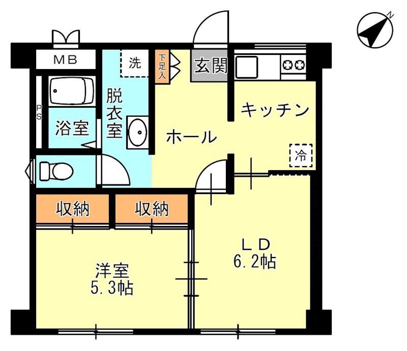 ヴィラ有明(2K/4階)の間取り写真