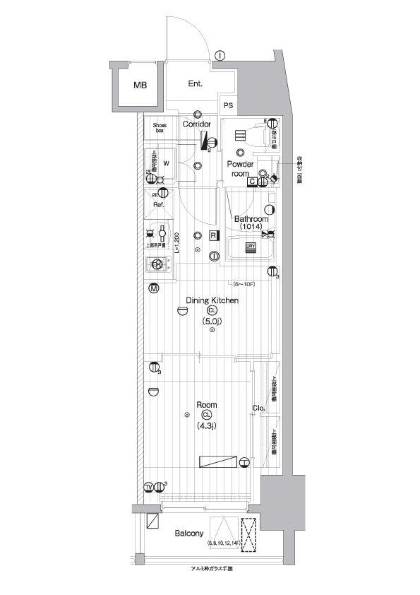 PREMIUM CUBE 亀戸(1DK/13階)の間取り写真