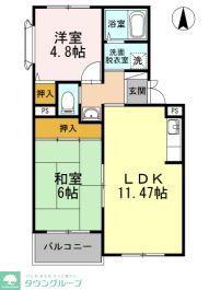 グリーンヴィレッジA(2LDK/1階)の間取り写真
