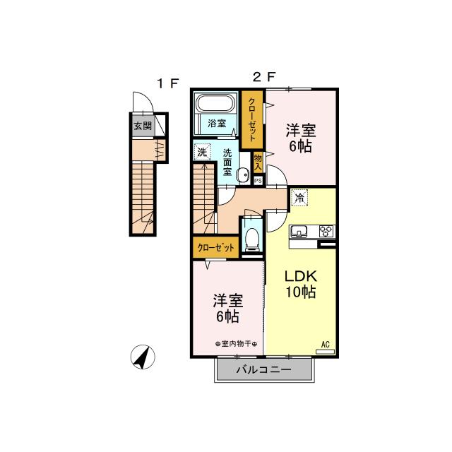 D-ROOM レ・セーナ(2LDK/2階)の間取り写真