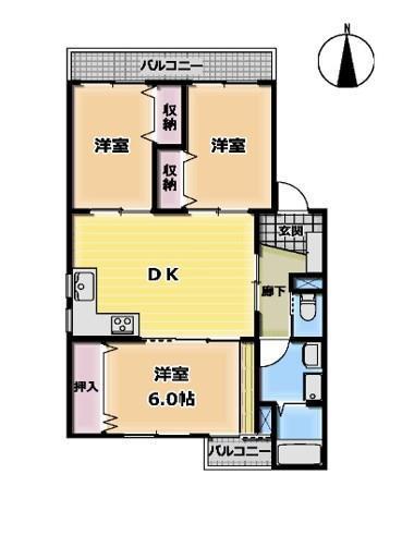 ラフォーネ呉竹(3DK/1階)の間取り写真