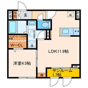 パセオプラシード連坊(1LDK/1階)の間取り写真