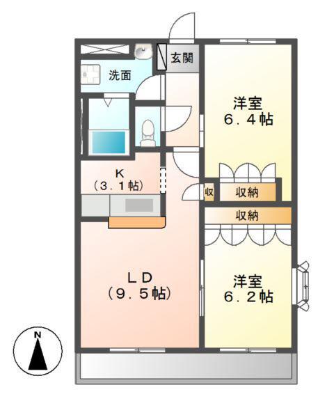 サンプランドール(2LDK/3階)の間取り写真