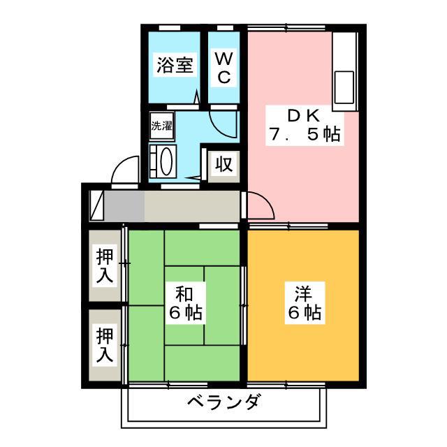 プラースA・B・C(2DK/2階)の間取り写真