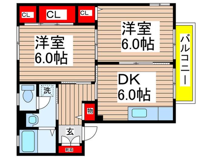 サニーハイツ(2DK/1階)の間取り写真