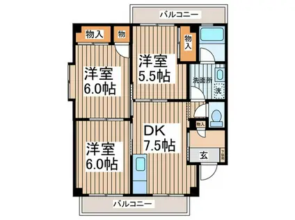 ウィスパ-リングヒル(3DK/2階)の間取り写真