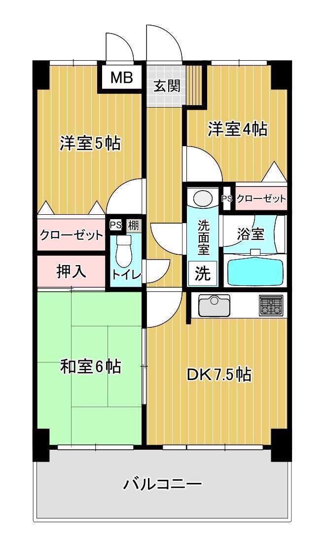 ライオンズマンション木更津巌根305(3DK/3階)の間取り写真