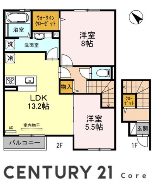 ロック・ベイレーク(2LDK/2階)の間取り写真