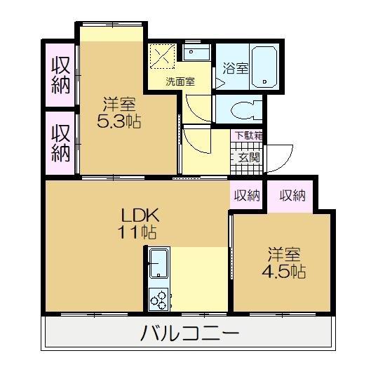 ドリーム佐倉Ⅱ棟(2LDK/3階)の間取り写真