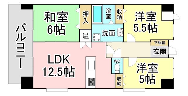 オータムパレス(3LDK/6階)の間取り写真