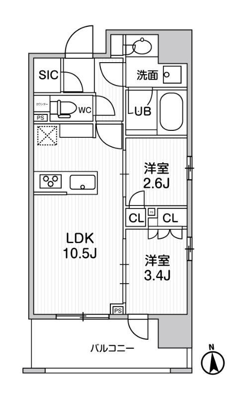 シーズンフラッツ新御徒町イースト(2LDK/3階)の間取り写真