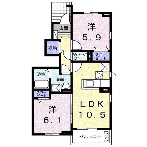 ヴァン・ヴェール IV(2LDK/1階)の間取り写真