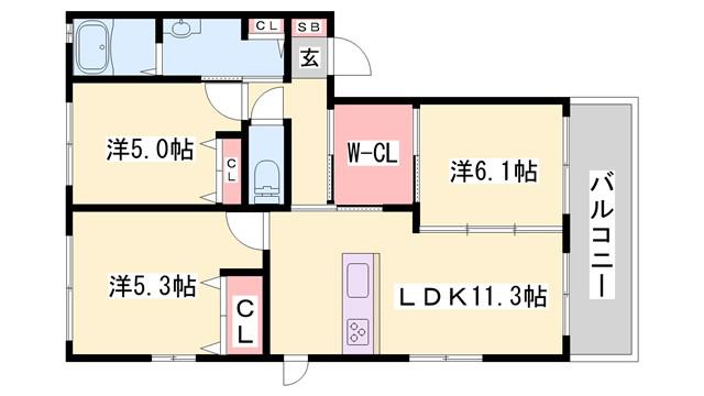 シャーメゾン クレセオ上中A棟(3LDK/1階)の間取り写真