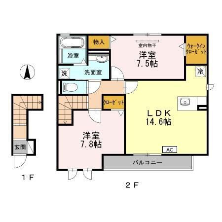 グラニューガーデン A棟(2LDK/2階)の間取り写真