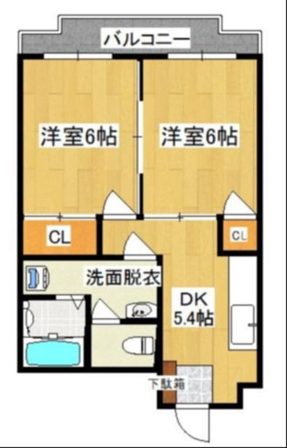 大産板付マンション(2DK/4階)の間取り写真