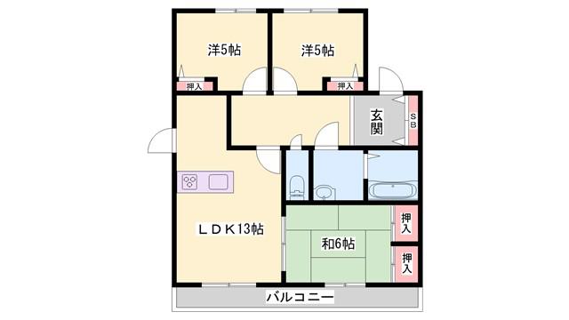 ディアスヒラツK(3LDK/2階)の間取り写真