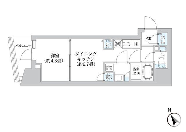 ライオンズフォーシア五反田(1DK/12階)の間取り写真