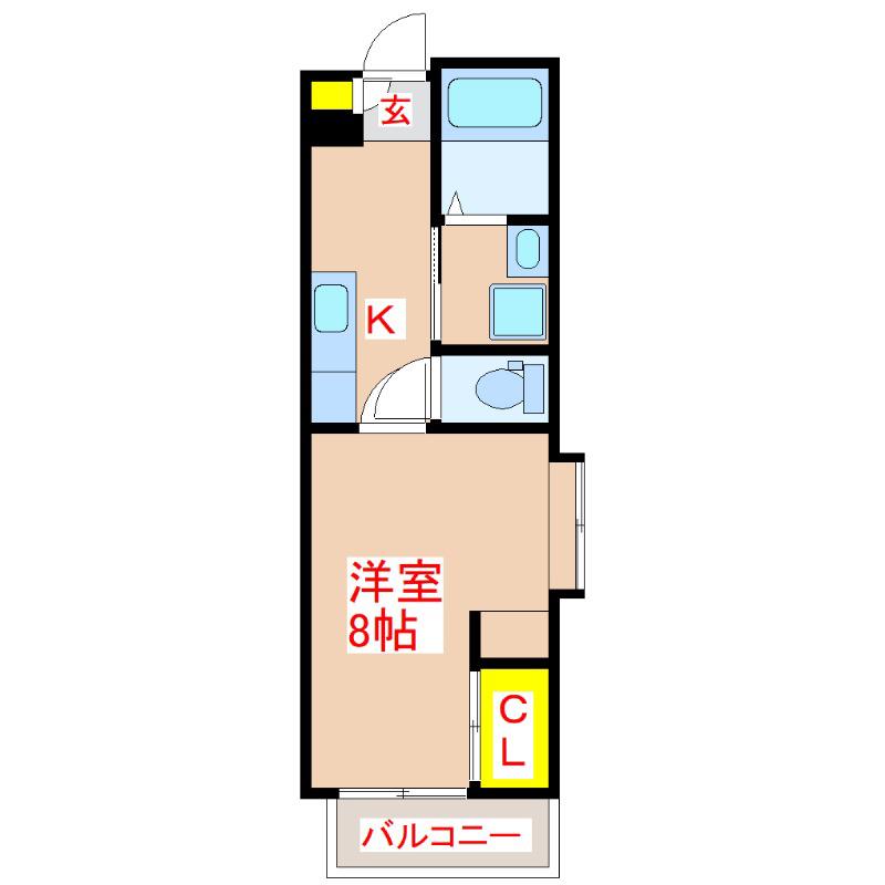 グランツ鴨池(1K/4階)の間取り写真