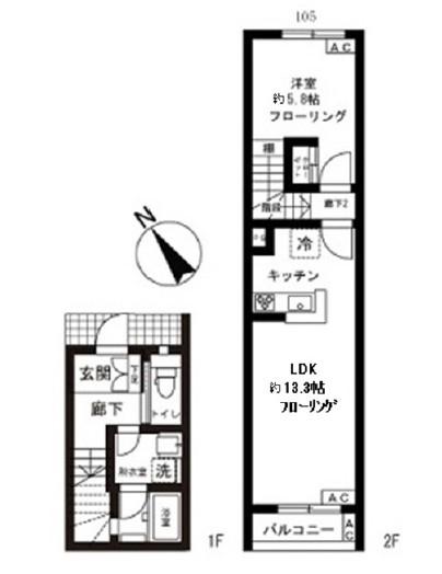 バーン神楽坂(1LDK/1階)の間取り写真