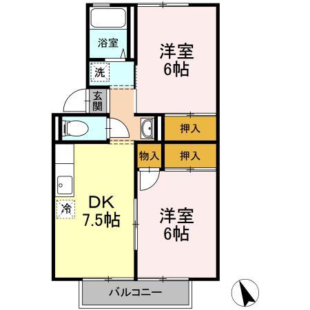 セジュール浜中(2DK/2階)の間取り写真
