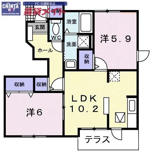 サンライトM・K I棟(2LDK/1階)の間取り写真