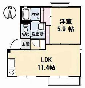 パームヒル A棟(1LDK/1階)の間取り写真