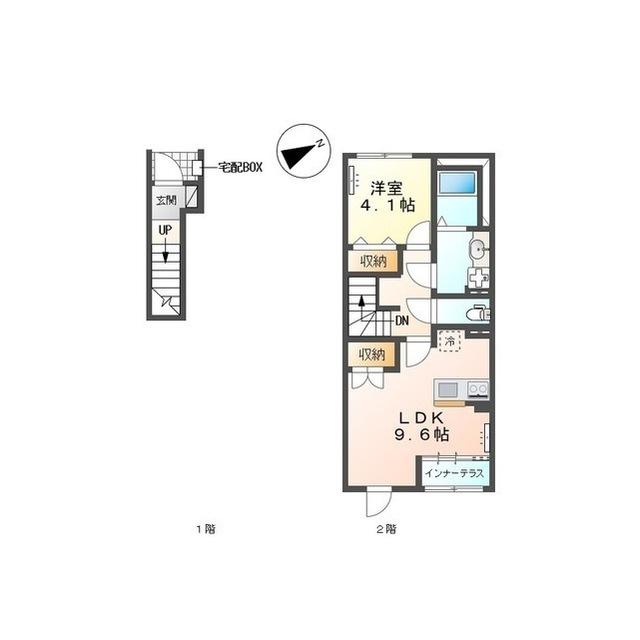 土浦市蓮河原新町 (1LDK/2階)の間取り写真