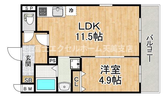 EXハイツ公園南III(1LDK/3階)の間取り写真