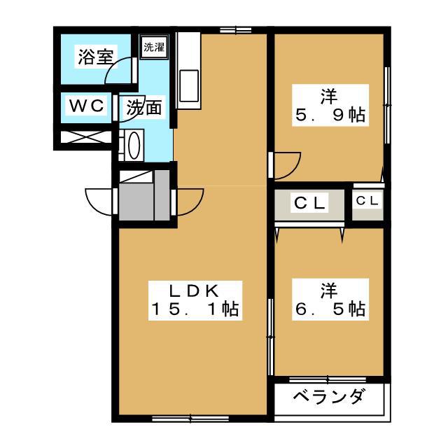 スカイヒル(2LDK/1階)の間取り写真