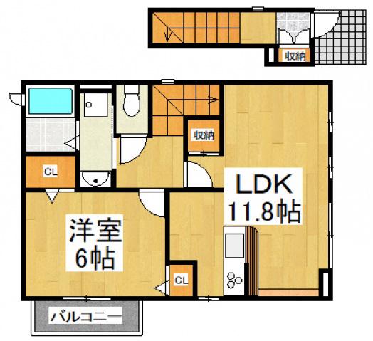 プロムナードA(1LDK/2階)の間取り写真