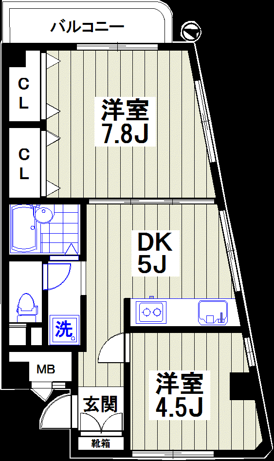 元住吉ヴィラ(2DK/4階)の間取り写真