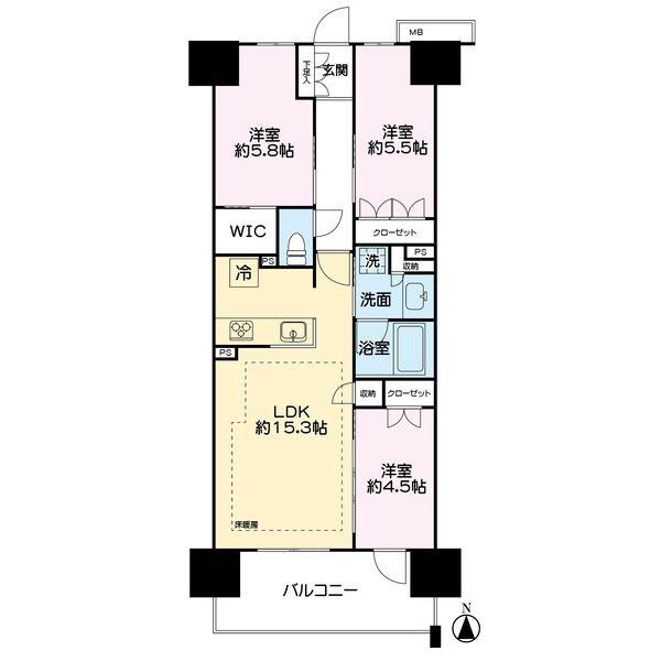 レーベン水戸 ONE STATE TOWER(3LDK/10階)の間取り写真