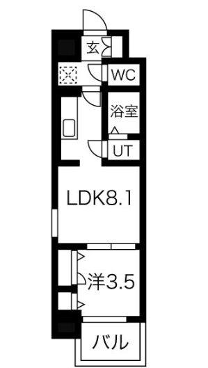 ファステート名古屋駅前アルティス(1LDK/9階)の間取り写真