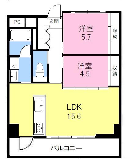 メゾンおびりあ(2LDK/9階)の間取り写真
